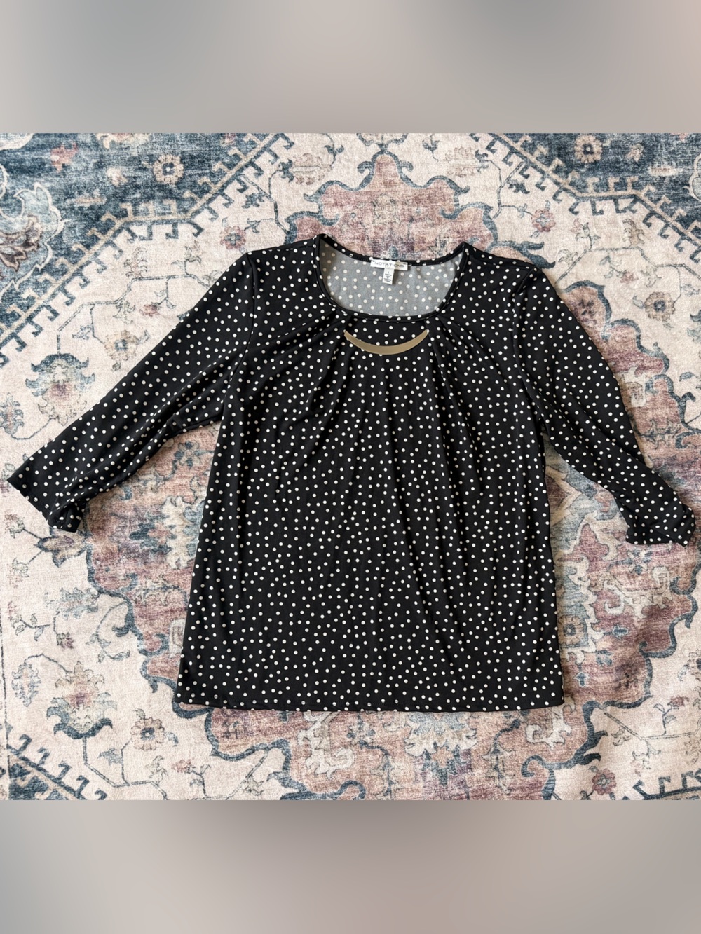 Notations Black Long Sleeve Blouse with White Polka Dots